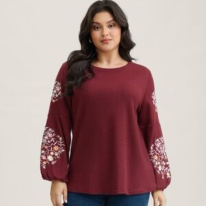 BloomChic Burgundy Floral Embroidered Blouse